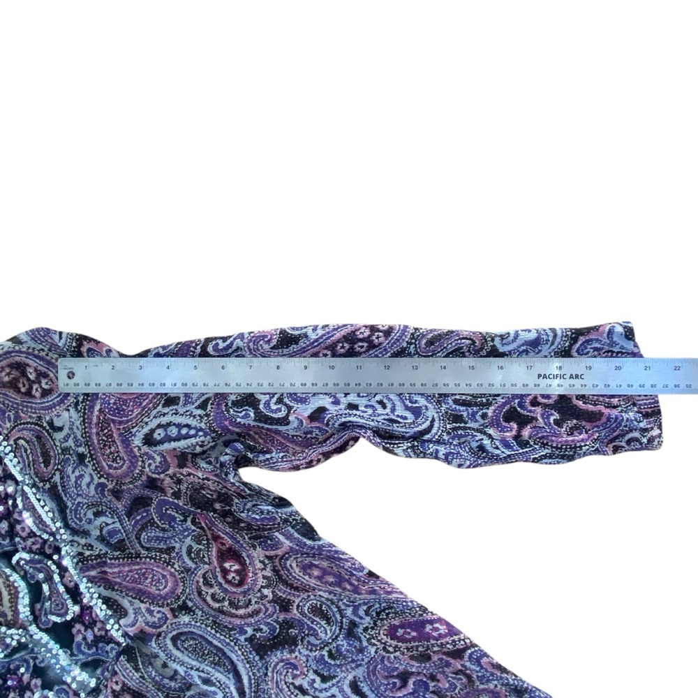 NY Collection 100% Silk Sheer Paisley Blouse Boho Sequin Plus Size 1X - Picture 9 of 10